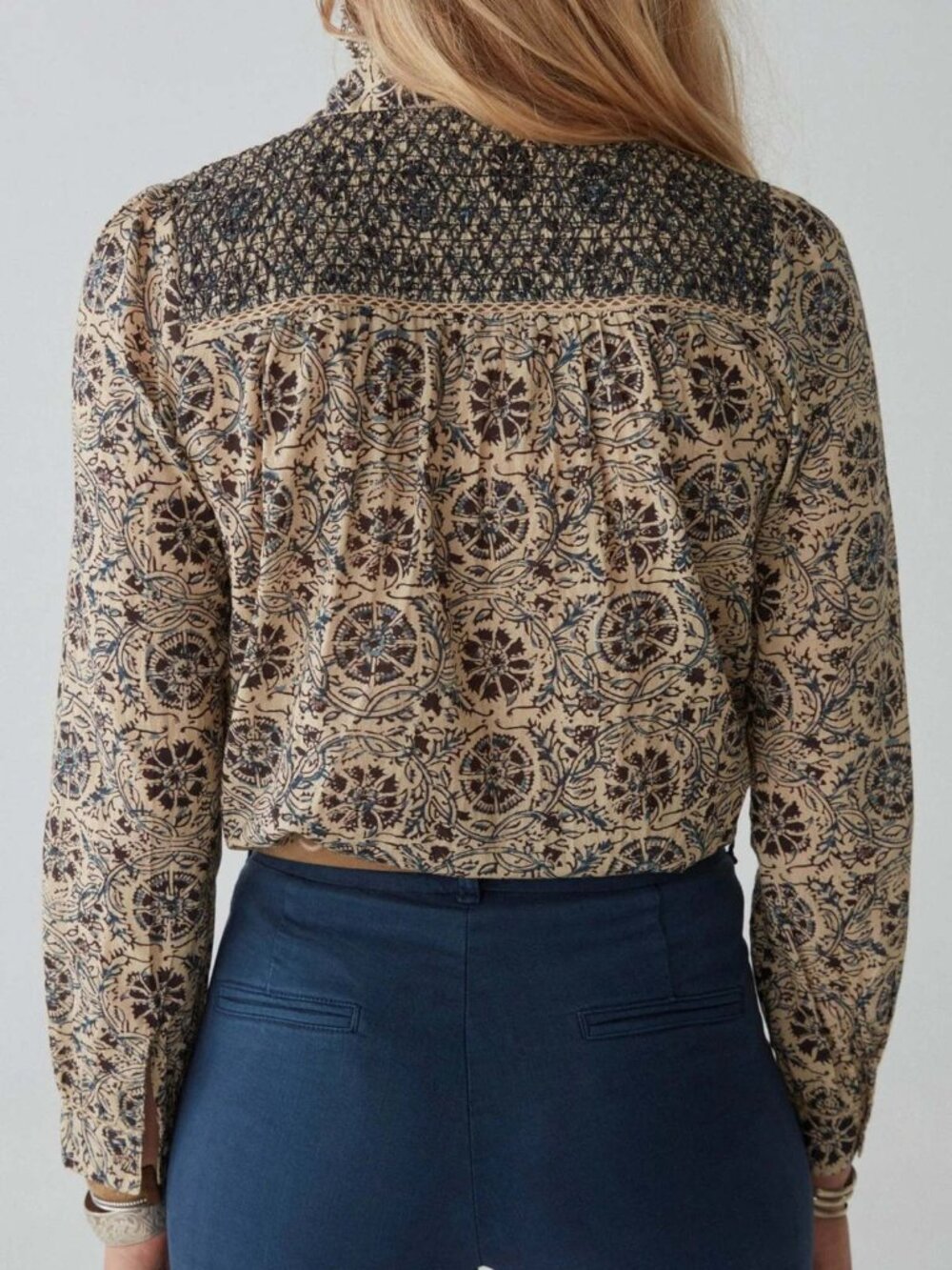 Maison Hotel Phoebe Blouse - Navy Blue Block Print - Picture 3 of 9